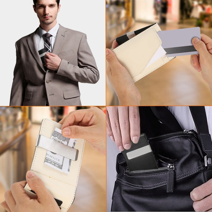 2Pcs Unisex PU Leather Wallet RFID Blocking Slim Bifold Credit Card Holder with Money Clip Image 4