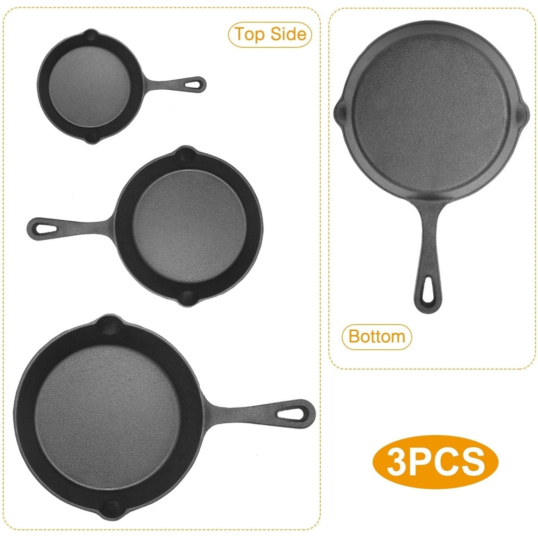3Pcs Pre-Seasoned Cast Iron Skillet Set 6 8 10in Non-Stick Oven Safe Cookware Heat-Resistant Frying Pan Image 3