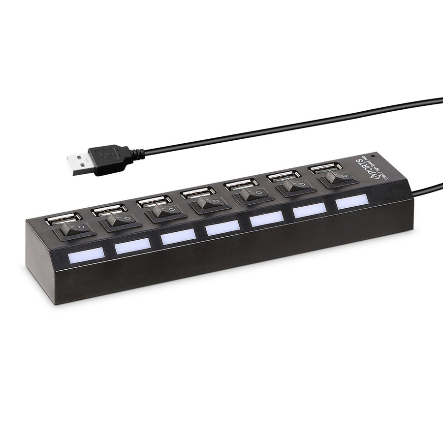 7 Port USB 2.0 Hub High Speed Multiport USB Hub with Individual Switches and LEDs Image 1