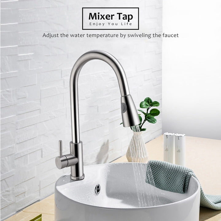 Kitchen Faucets Single Handle Kitchen Sink Faucet Brushed Nickel Stainless Steel Pulldown Head Faucet Image 6