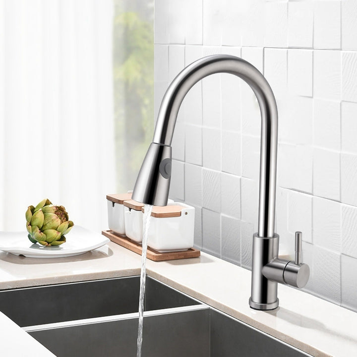 Kitchen Faucets Single Handle Kitchen Sink Faucet Brushed Nickel Stainless Steel Pulldown Head Faucet Image 7