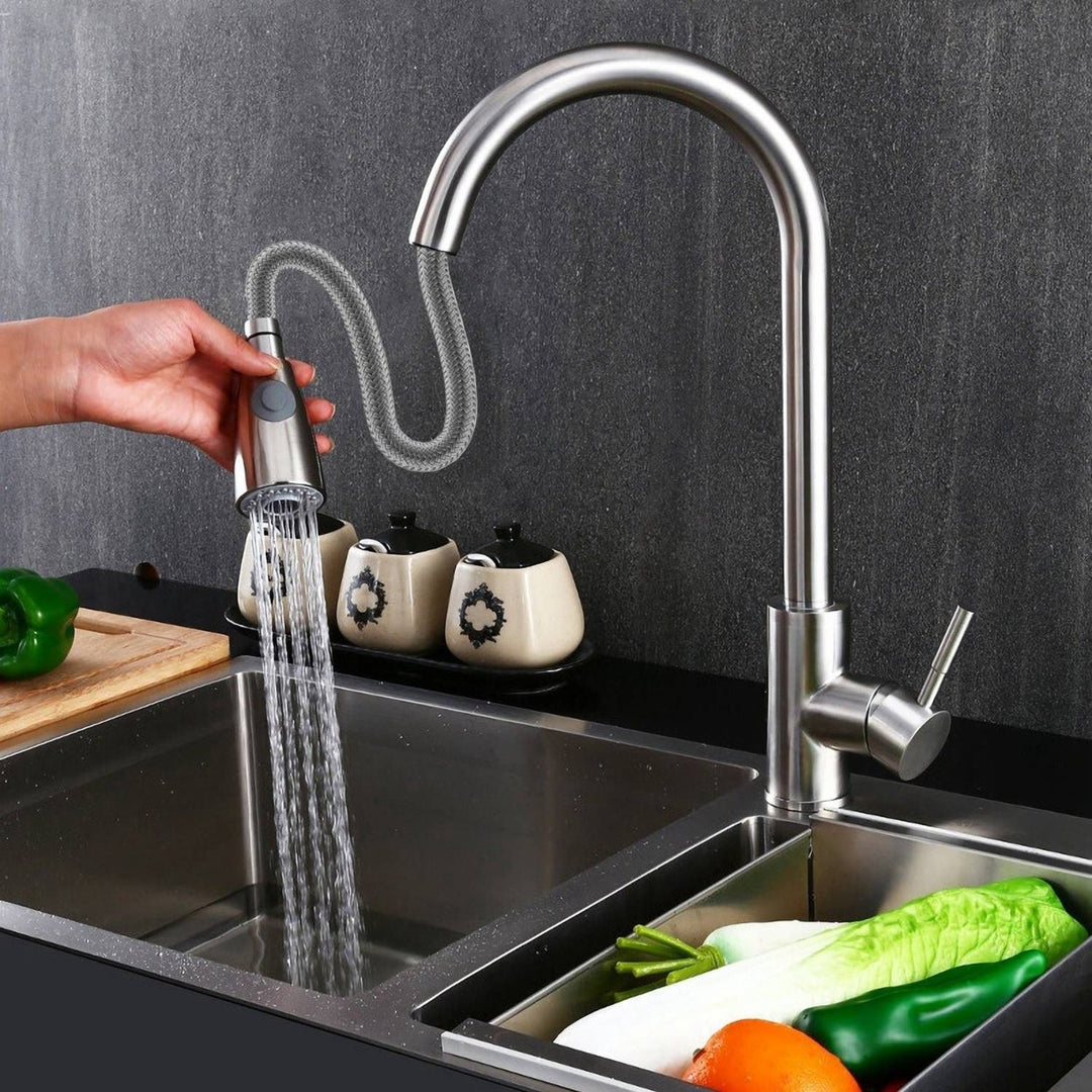 Kitchen Faucets Single Handle Kitchen Sink Faucet Brushed Nickel Stainless Steel Pulldown Head Faucet Image 9