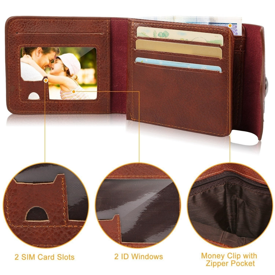 Mens Wallet PU Leather Bifold Purse Slim RFID Blocking Card Holder Cases with 2 ID Window Coin Pocket Image 4