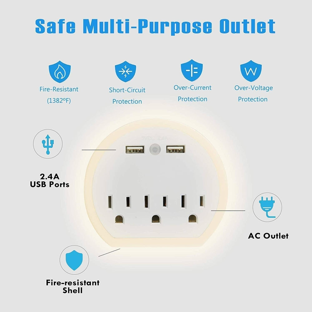 USB Wall Outlet Extender Surge Protector Wall Outlet Plug with 3 Outlet and 2 USB Port Image 2