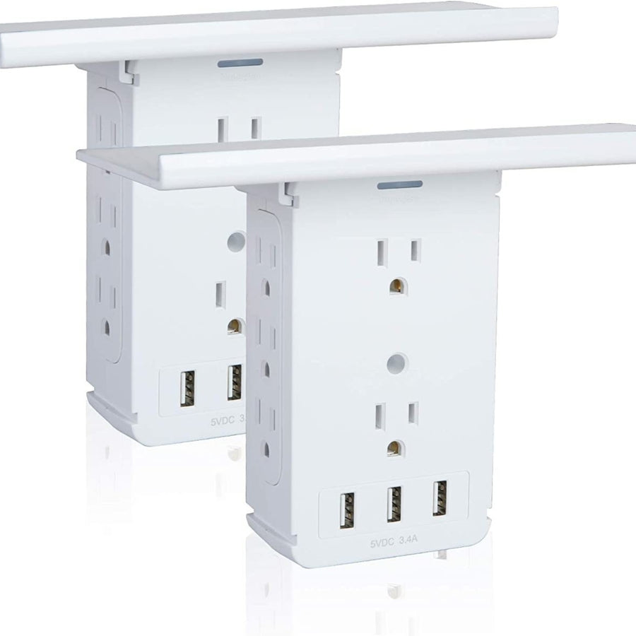 Wall Outlet Extender 2 Pack Surge Protector Multifunctional Outlet Wall Plug with 3 USB Ports 8 AC Outlets Image 1