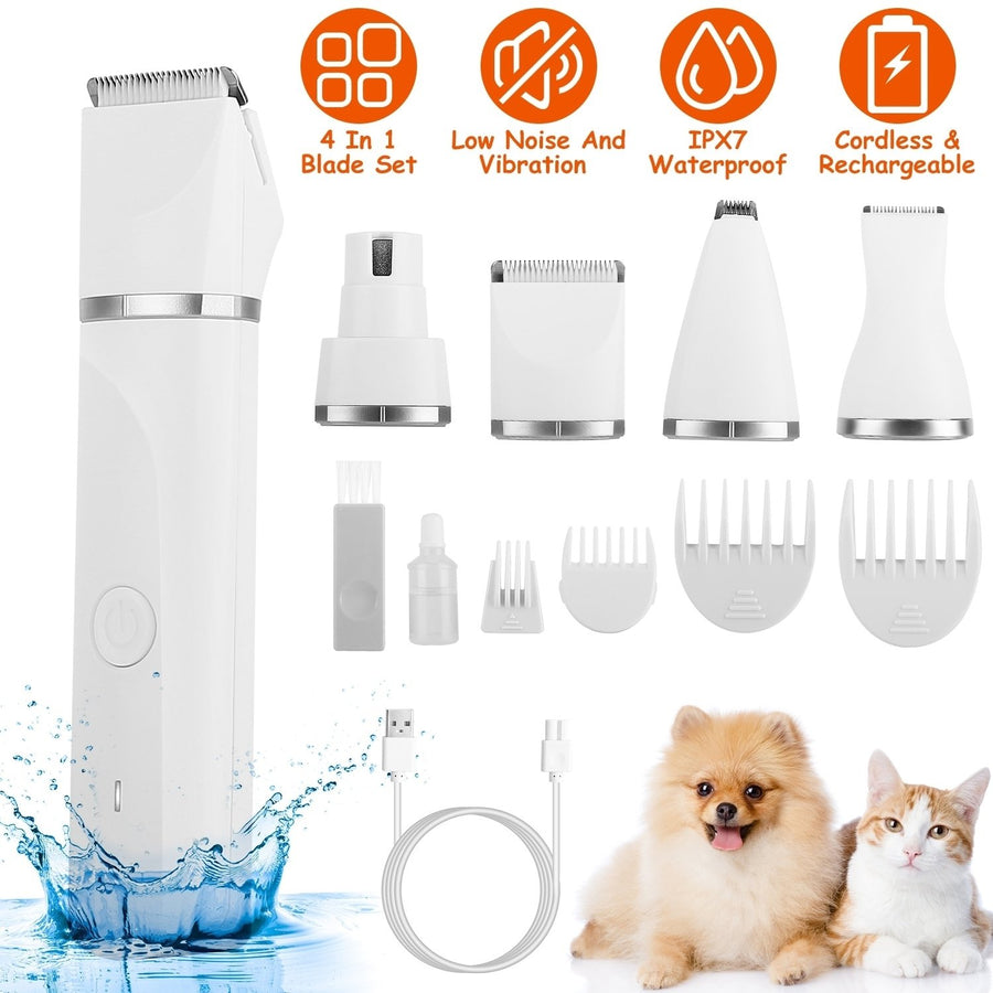 4 In 1 Electric Pet Dog Cat Grooming Kit Cordless Rechargeable Pet Hair Trimmer Shaver Set Low Noise Nail Grinder with 4 Image 1