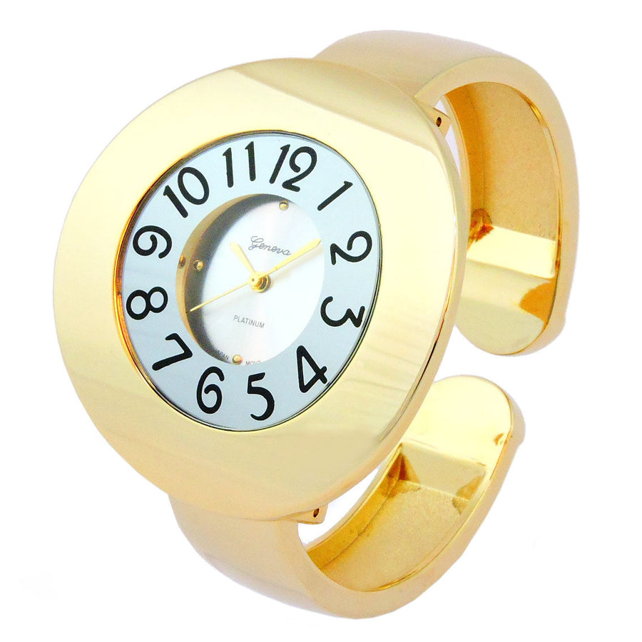 Gold Metal Band 44 mm Large Ring Case Womens Bangle Cuff Watch Image 1