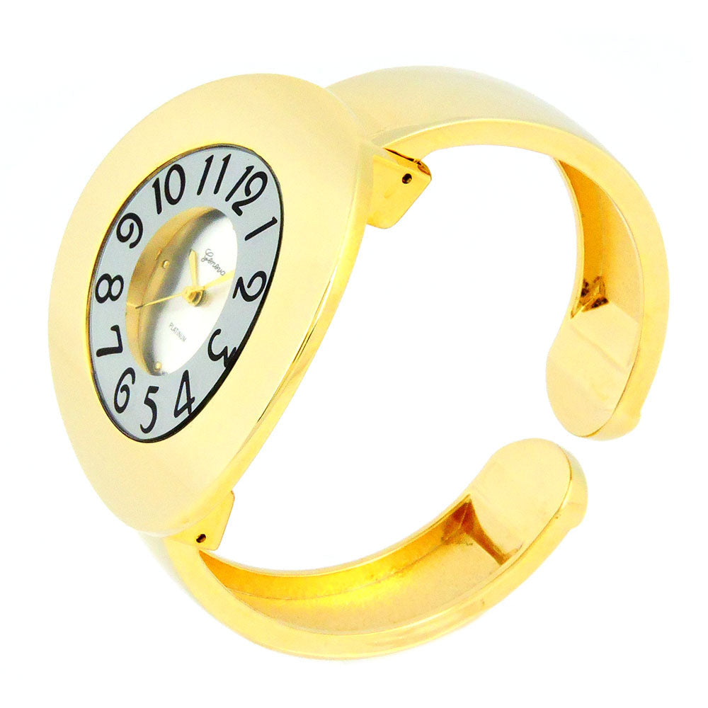 Gold Metal Band 44 mm Large Ring Case Womens Bangle Cuff Watch Image 4
