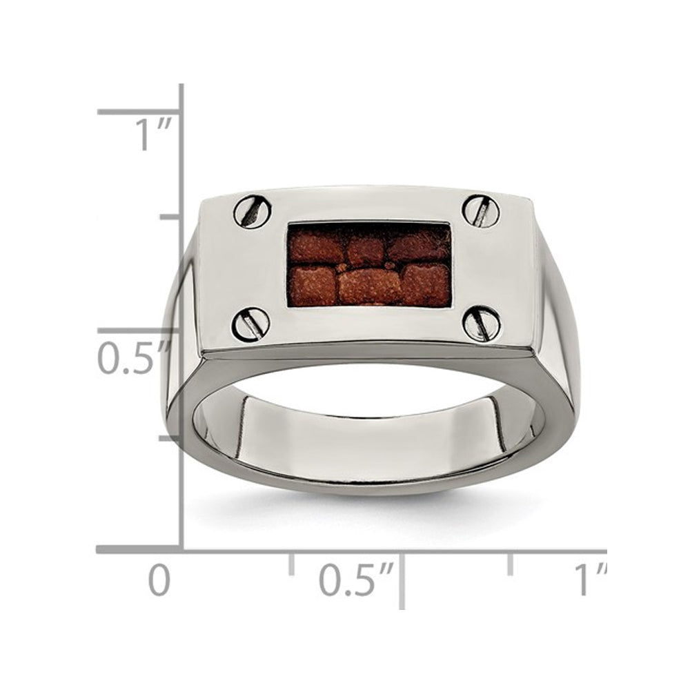 Mens Titanium Ring with Brown Leather Insert Image 2