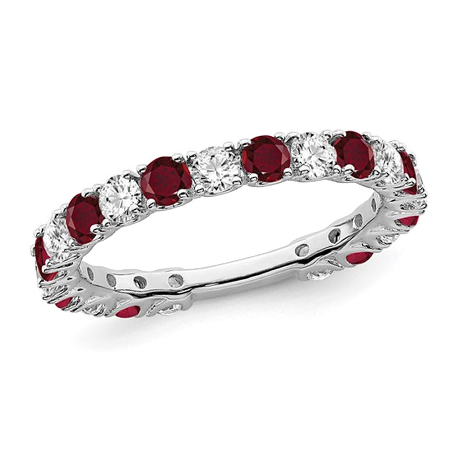 7/10 Carat (ctw) Lab-Created Ruby Band in 14k White Gold with 3/4 Carat (ctw) Diamonds Image 1