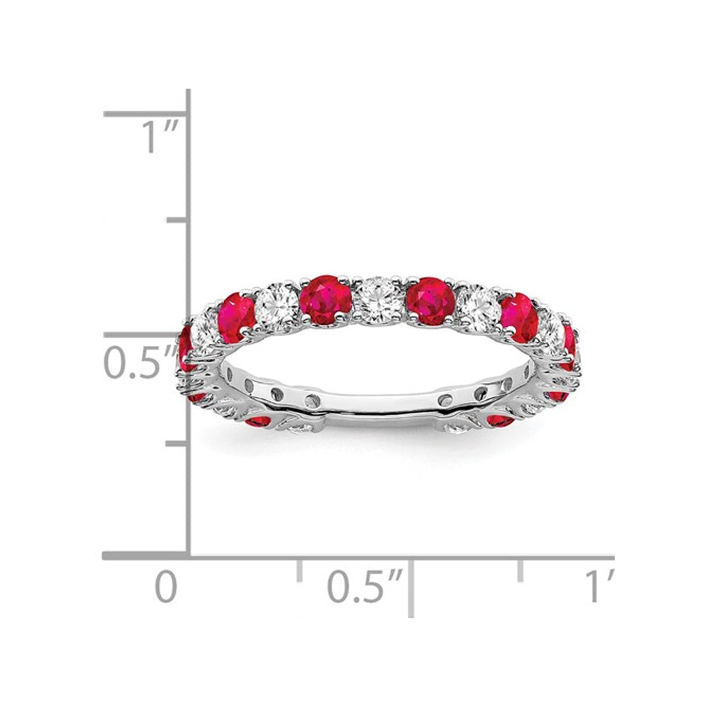 7/10 Carat (ctw) Lab-Created Ruby Band in 14k White Gold with 3/4 Carat (ctw) Diamonds Image 3