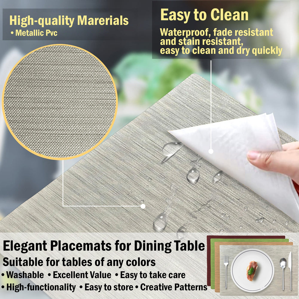 4-Pack: Slip Resistant Washable Metallic Rectangular PVC Place Mats for Dining Image 2