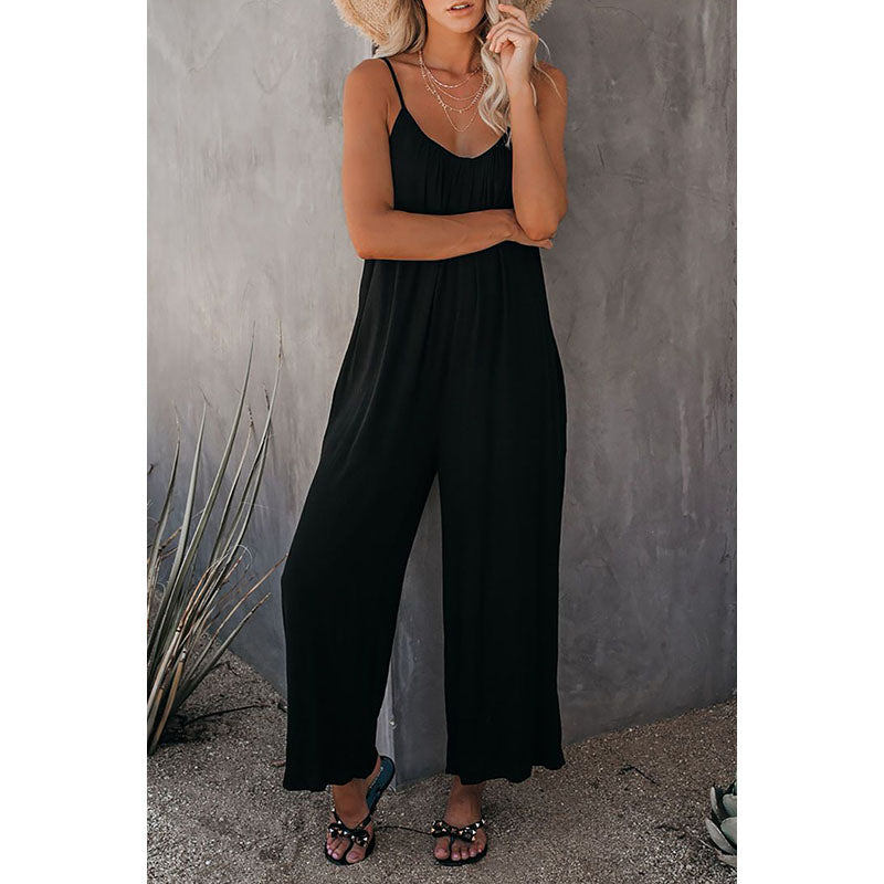 Womens Loose Casual V Neck Sleeveless Jumpsuits Image 2