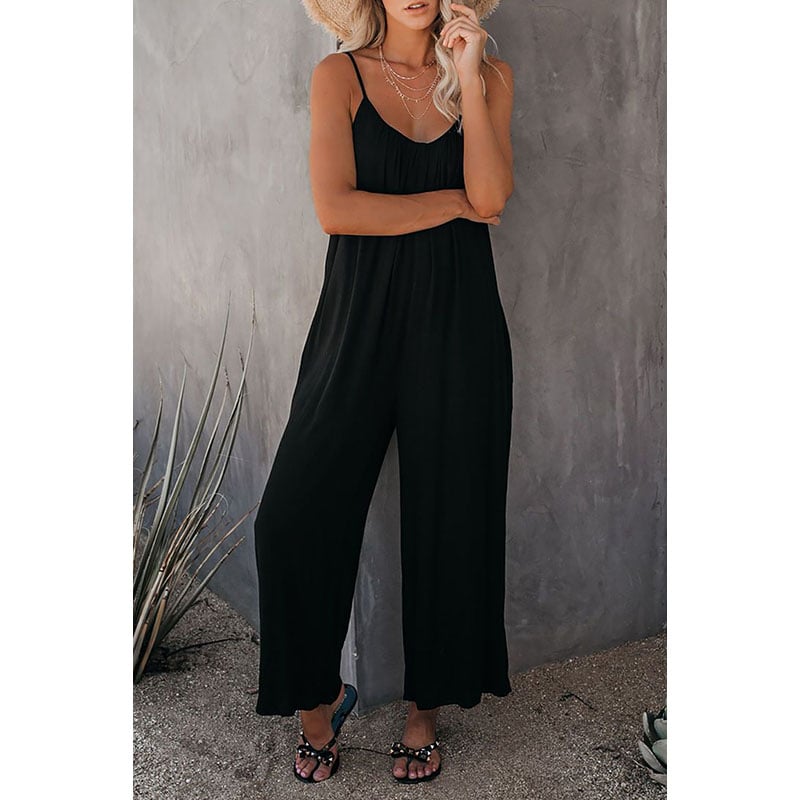 Womens Loose Casual V Neck Sleeveless Jumpsuits Image 1