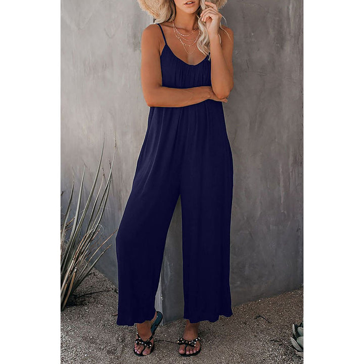 Womens Loose Casual V Neck Sleeveless Jumpsuits Image 3
