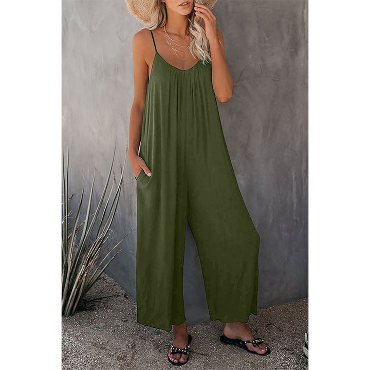 Womens Loose Casual V Neck Sleeveless Jumpsuits Image 6