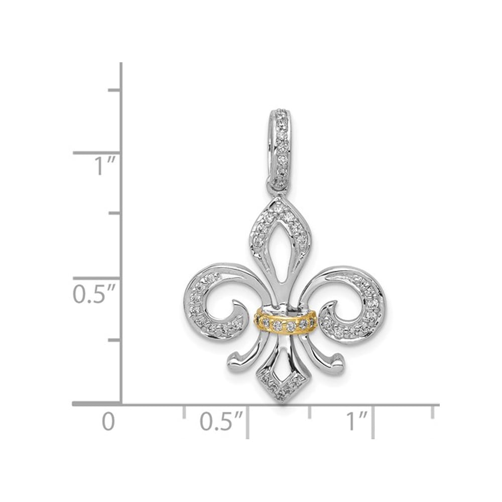 1/5 Carat (ctw) Diamond Fleur De Lis Pendant Necklace in 14k White Gold with Chain Image 2