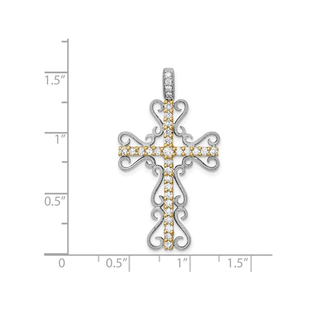 2/3 Carat (ctw) Diamond Filigree Cross Pendant Necklace in 14K White and Yellow Gold with Chain Image 3