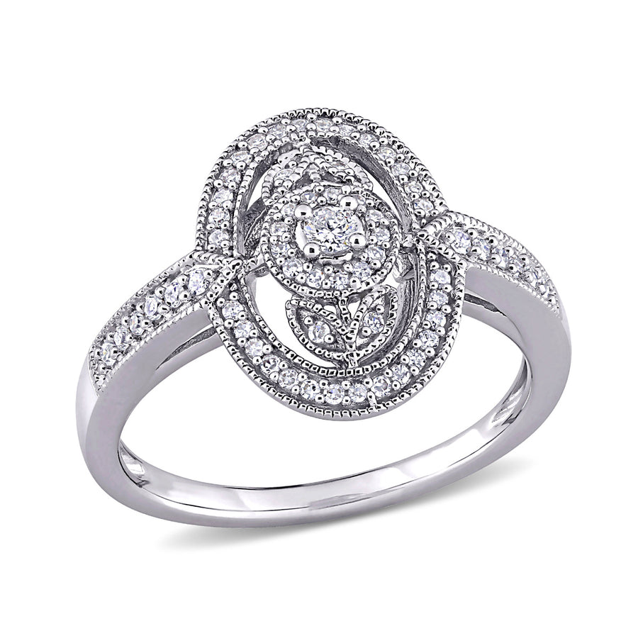 1/4 Carat (ctw) Diamond Oval Halo Ring in Sterling Silver Image 1