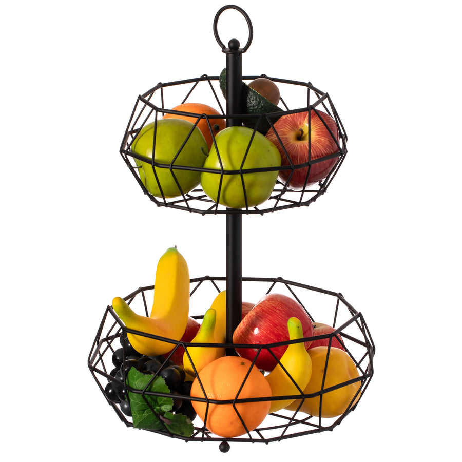 2 Tier Free Standing Countertop Fruit Basket for Kitchen Detachable Carbon Steel Stable Fruit Storage OrganizerBlack Image 1