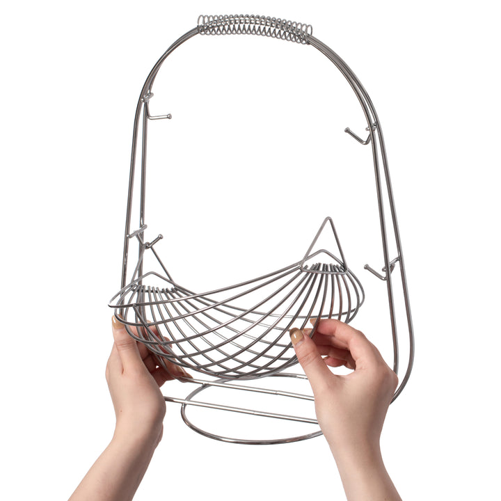 2 Tier Metal Fruit Holder Swing Basket for Kitchen Detachable Countertop Vegetables Storage Organizer with Display Image 4