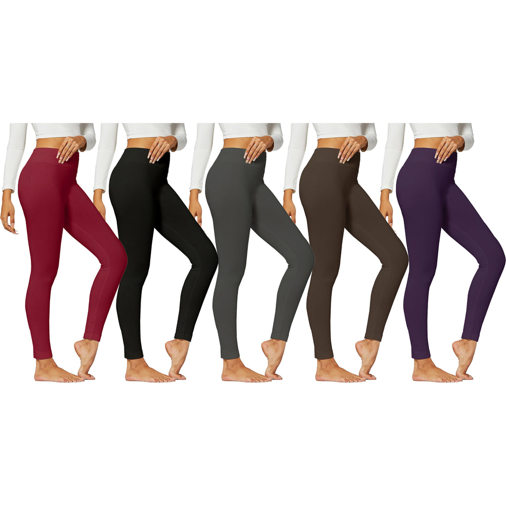 4-Pack:Womens Premium Quality High-Waist Fleece-Lined Leggings (Plus Size Available) Image 2
