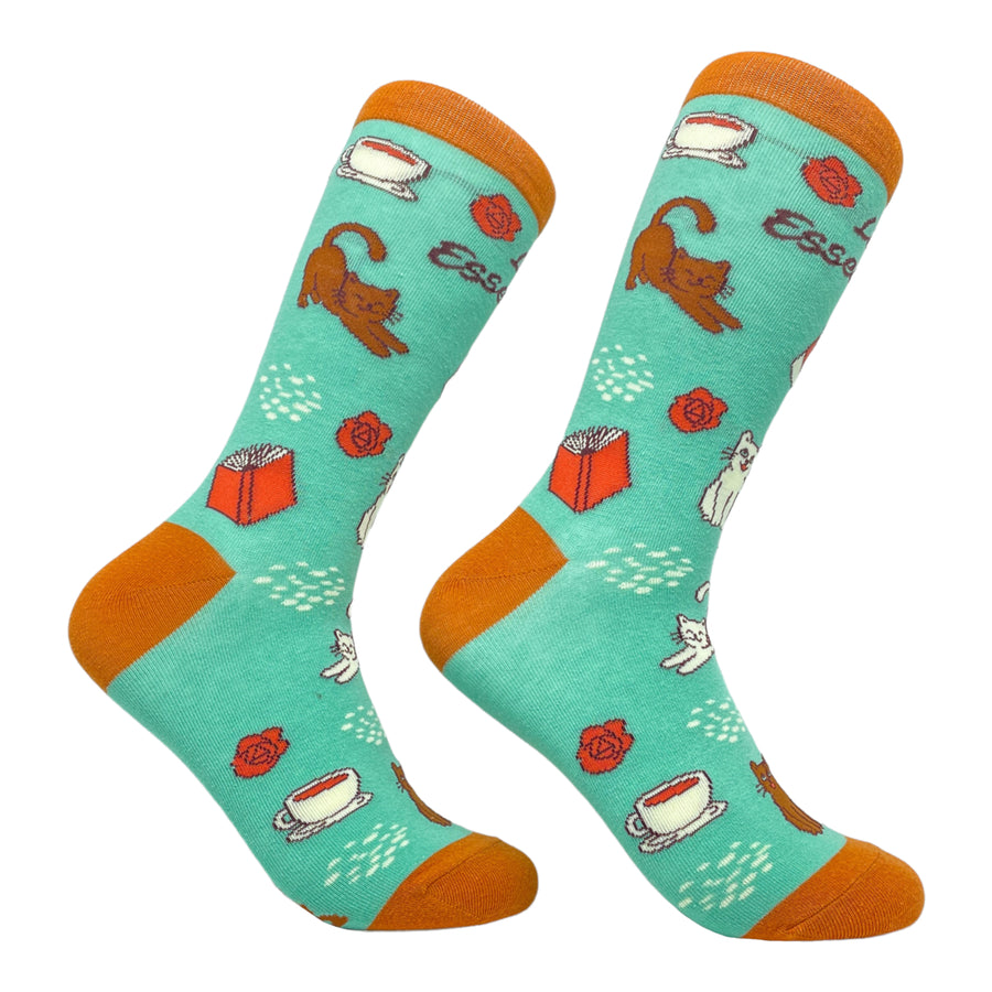 Womens Life Essentials Coffee Cats Books Socks Funny Pet Cat Animal Lover Graphic Novelty Footwear Image 1