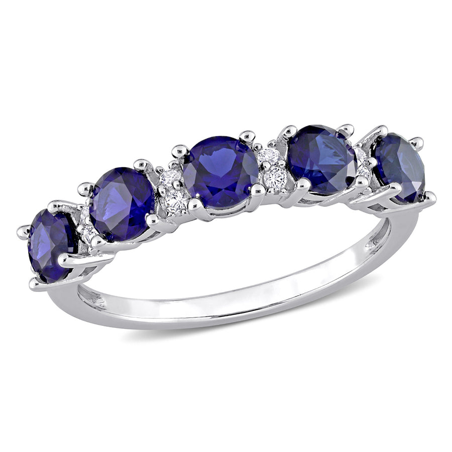 1.62 Carat (ctw) Lab-Created Blue and White Sapphire Ring Band in Sterling Silver Image 1