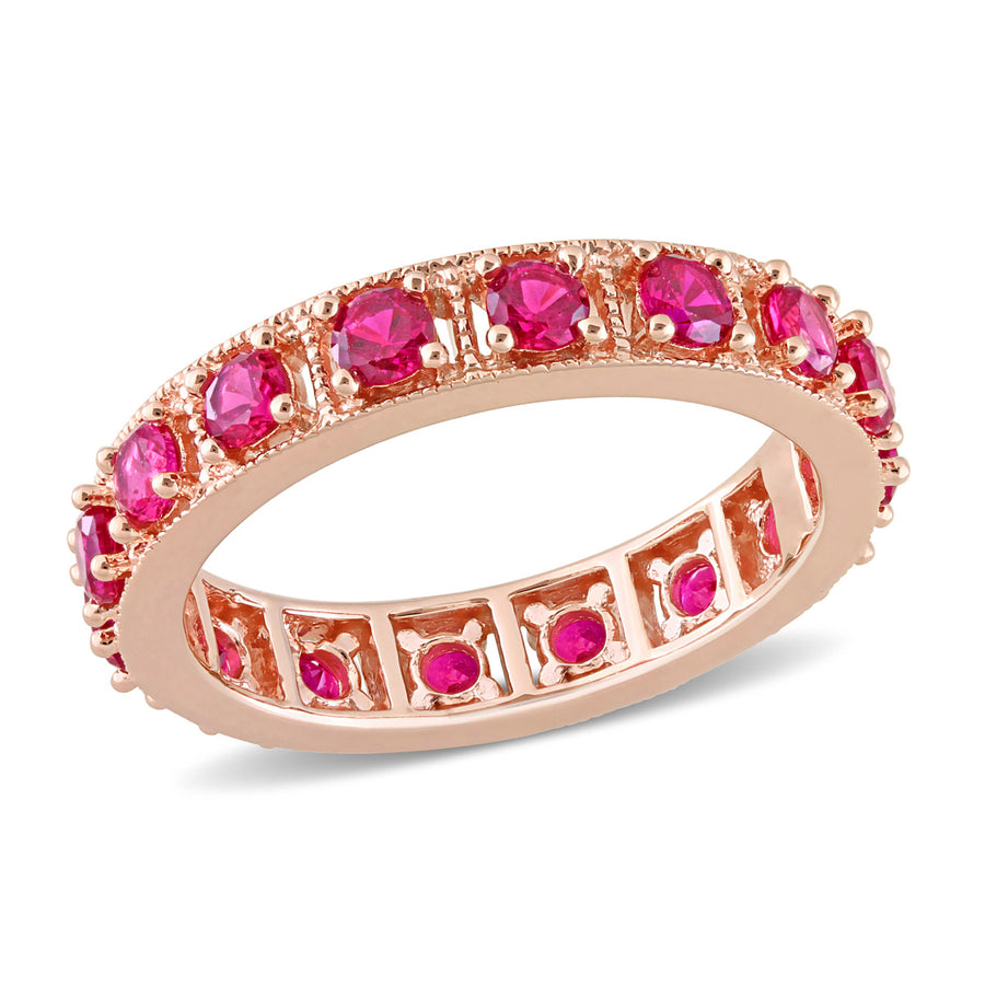 1.60 Carat (ctw) Lab-Created Ruby Eternity Band Ring in Rose Plated Sterling Silver Image 1