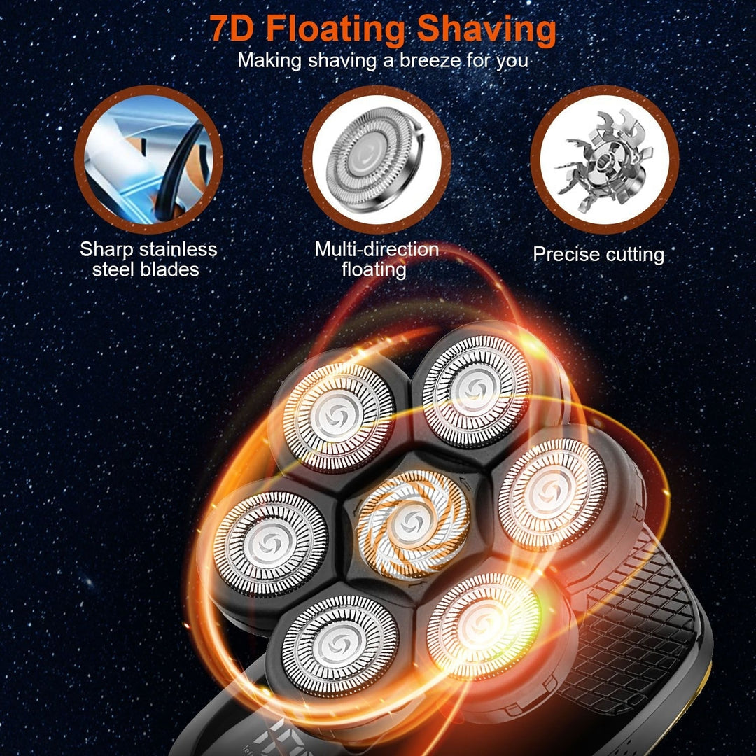 5 In 1 Electric Rotary Razor for Bald Men Rechargeable Cordless Head Beard Trimmer Shaver Kit IPX6 Waterproof Image 3