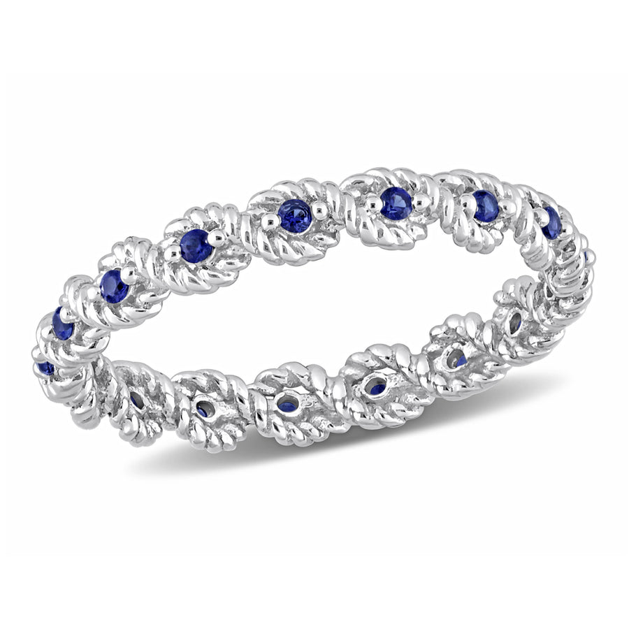 1/6 Carat (ctw) Lab-Created Blue Sapphire Eternity Band Ring in 10K White Gold Image 1