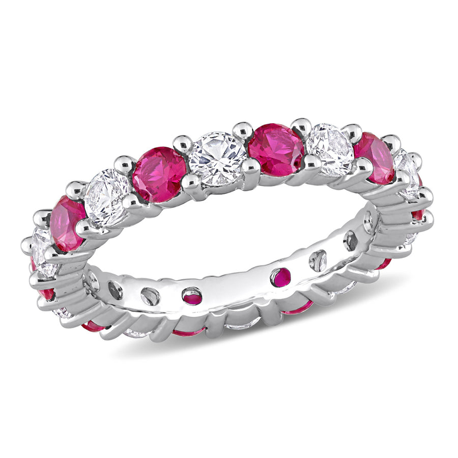 3.70 Carat (ctw) Lab-Created Ruby and White Sapphire Eternity Band Ring in Sterling Silver Image 1
