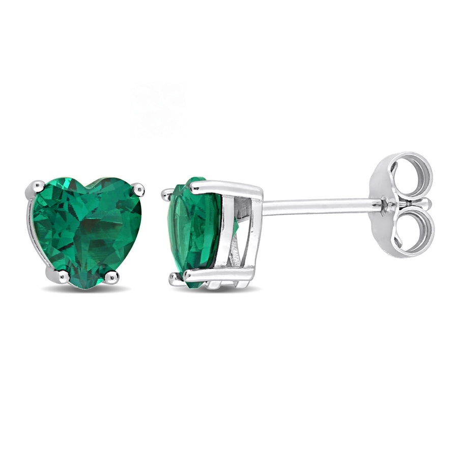 1.50 Carat (ctw) Lab-Created Emerald Heart Stud Earrings in Sterling Silver Image 1