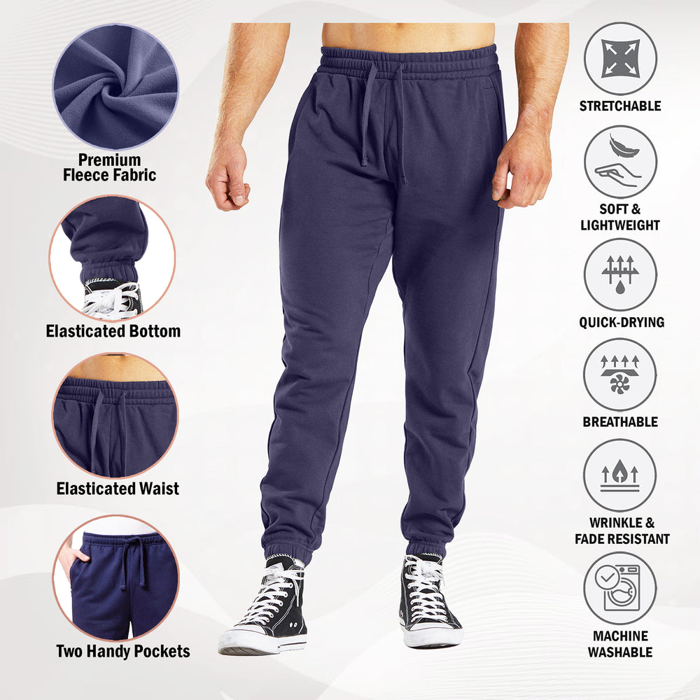 3-Pack: Mens Casual Fleece-Lined Elastic Bottom Sweatpants Jogger Pants with Pockets Image 2