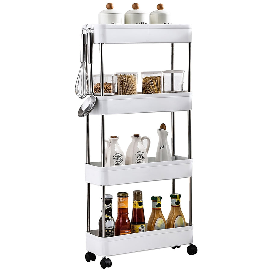 4 Tier Slim Storage Cart with Wheels Trolley Cart Narrow Rolling Cart Image 1
