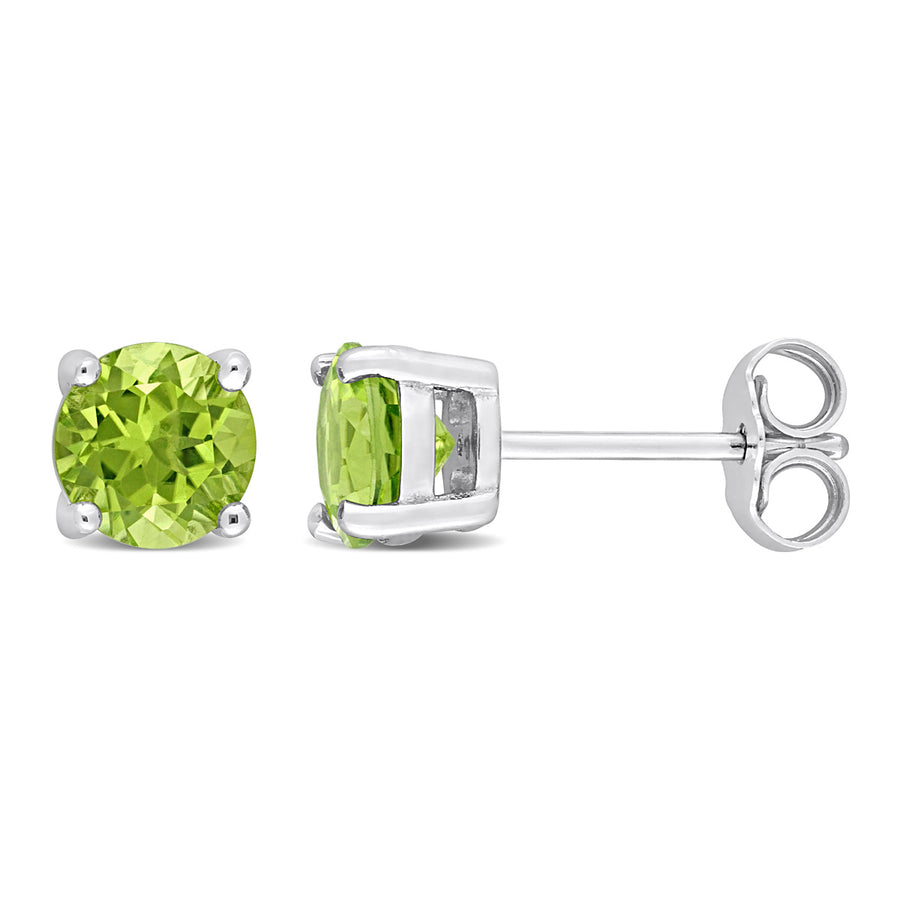 1.50 Carat (ctw) Green Peridot Solitaire Stud Earrings in Sterling Silver (6mm) Image 1