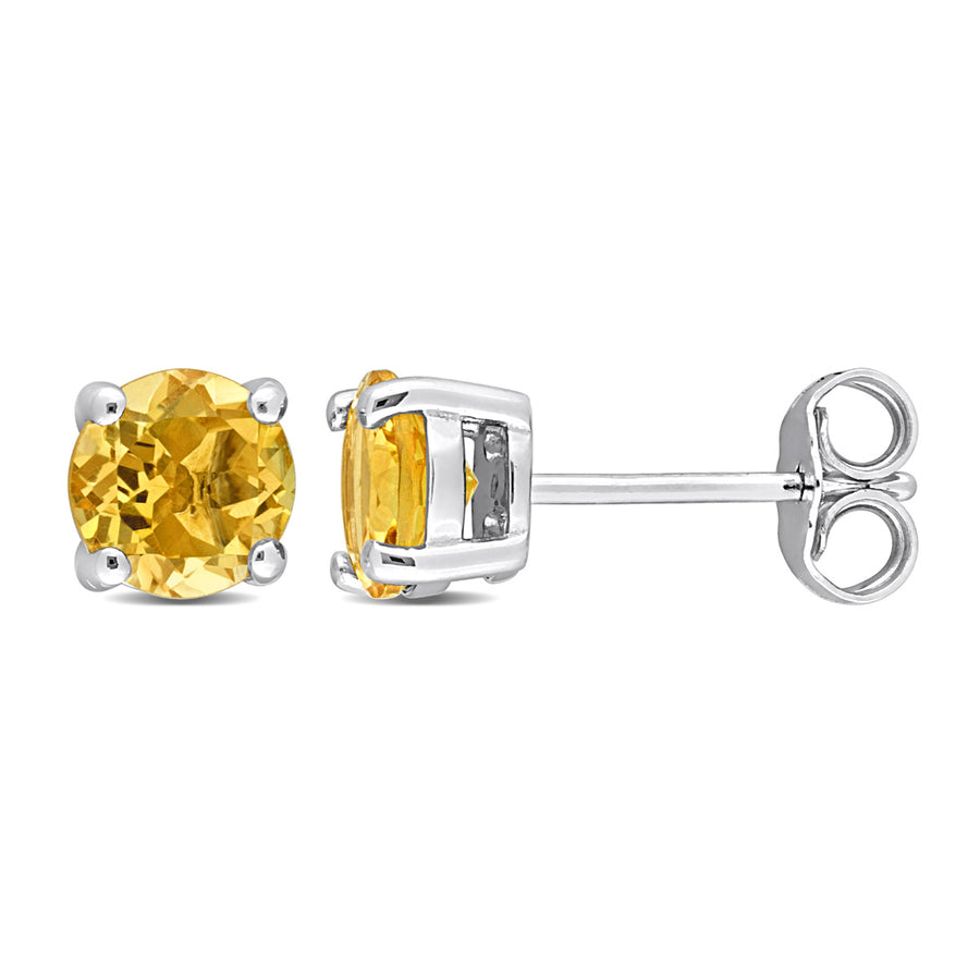 1.50 Carat (ctw) Citrine Solitaire Stud Earrings in Sterling Silver (6mm) Image 1