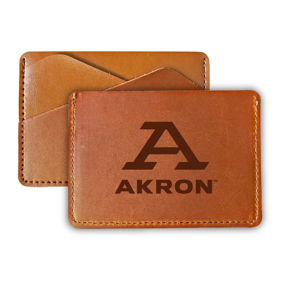 Elegant Akron Zips Leather Card Holder Wallet - Slim ProfileEngraved Design Image 1