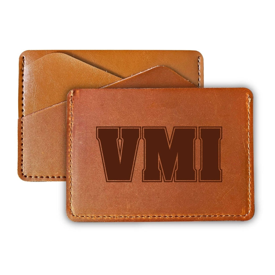 Elegant VMI Keydets Leather Card Holder Wallet - Slim ProfileEngraved Design Image 1
