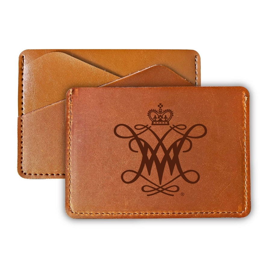 Elegant William and Mary Leather Card Holder Wallet - Slim ProfileEngraved Design Image 1