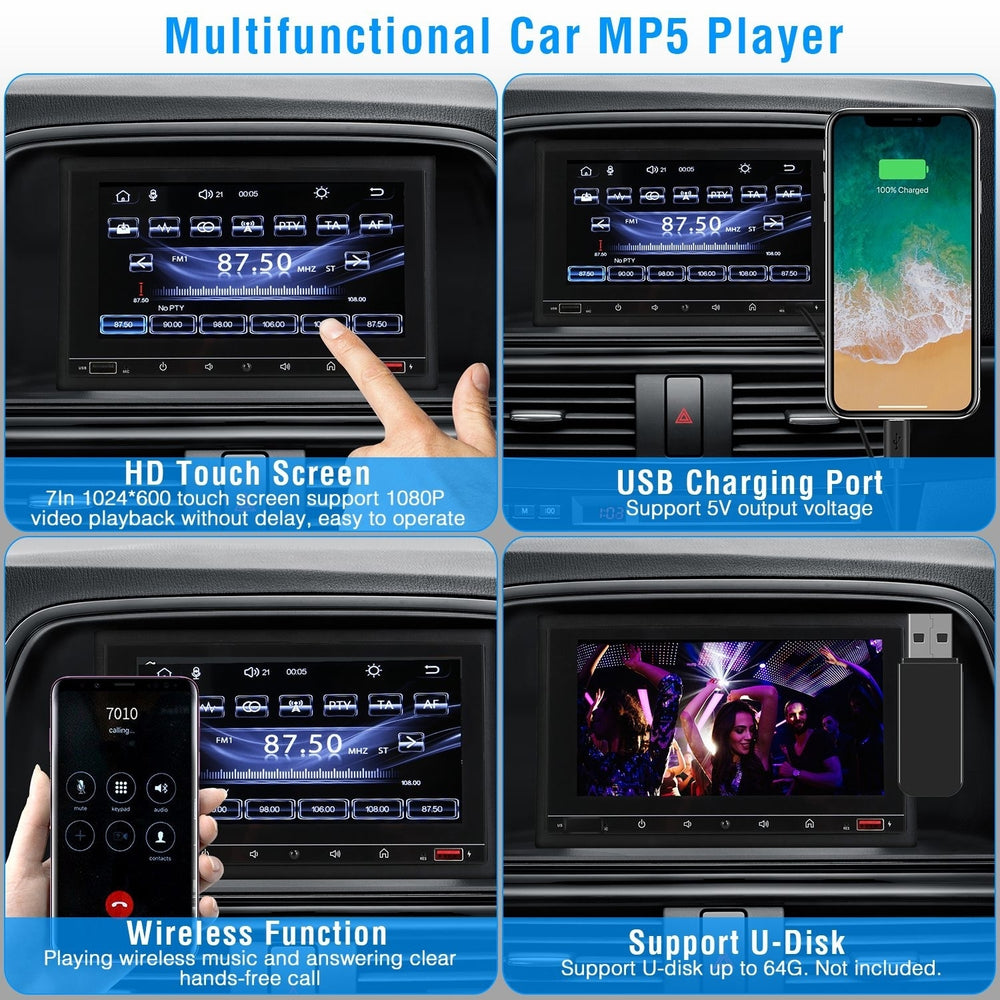 7In Universal Wireless Car MP5 Player 1080P Video Player Stereo Audio FM Radio Image 2