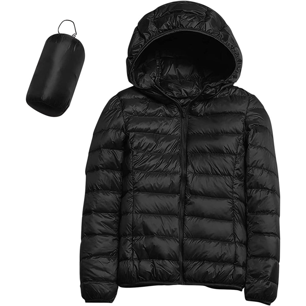 Womens Casual Lightweight Hooded Down Jacket Packable Puffer Coats Ultra Light Weight Short Down Jacket with Storage Bag Image 2