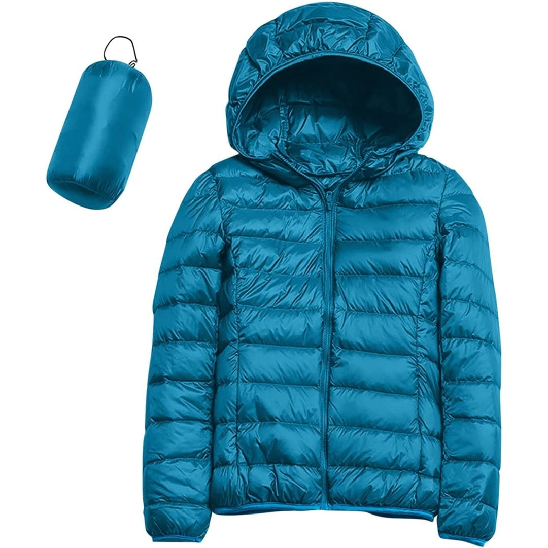 Womens Casual Lightweight Hooded Down Jacket Packable Puffer Coats Ultra Light Weight Short Down Jacket with Storage Bag Image 3