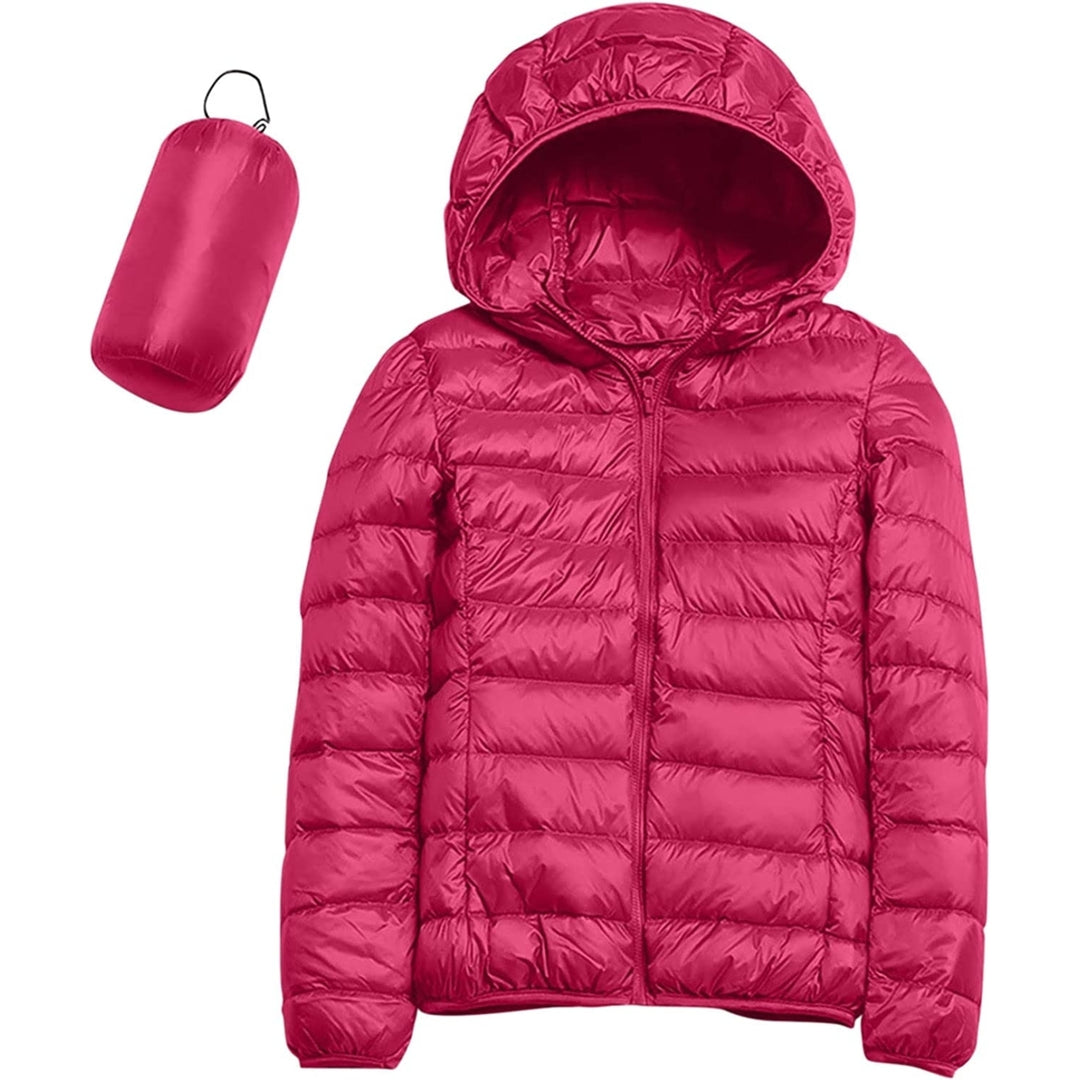 Womens Casual Lightweight Hooded Down Jacket Packable Puffer Coats Ultra Light Weight Short Down Jacket with Storage Bag Image 4