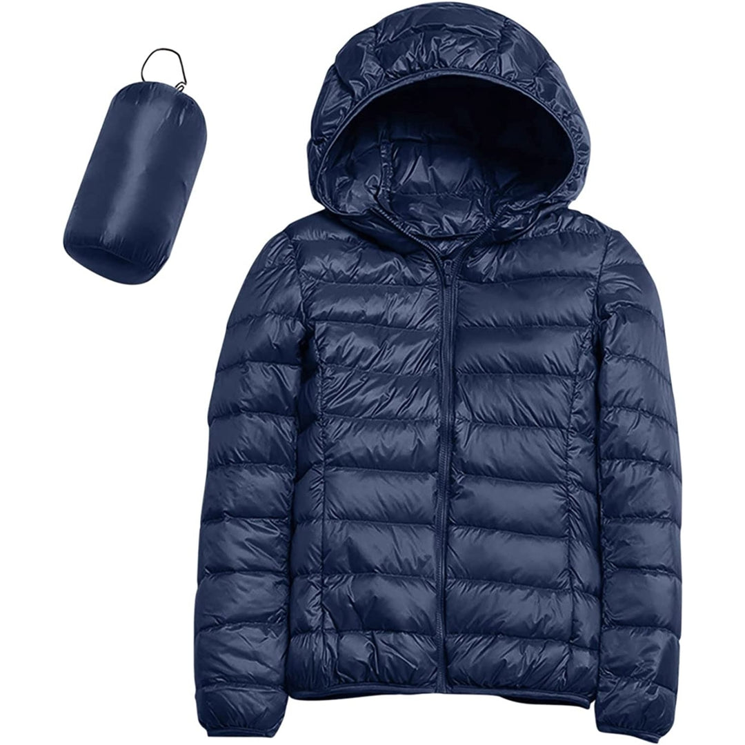 Womens Casual Lightweight Hooded Down Jacket Packable Puffer Coats Ultra Light Weight Short Down Jacket with Storage Bag Image 6