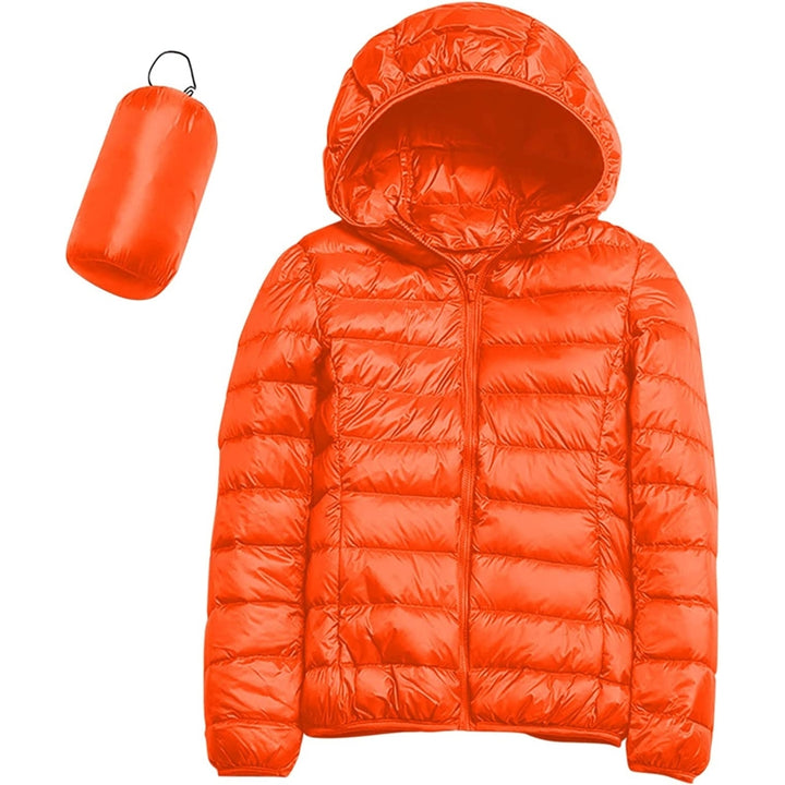 Womens Casual Lightweight Hooded Down Jacket Packable Puffer Coats Ultra Light Weight Short Down Jacket with Storage Bag Image 7
