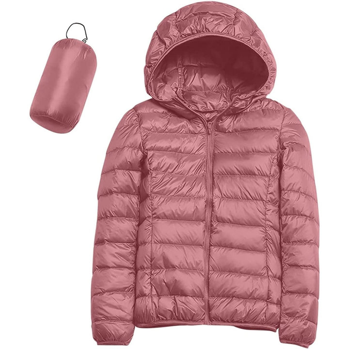 Womens Casual Lightweight Hooded Down Jacket Packable Puffer Coats Ultra Light Weight Short Down Jacket with Storage Bag Image 8