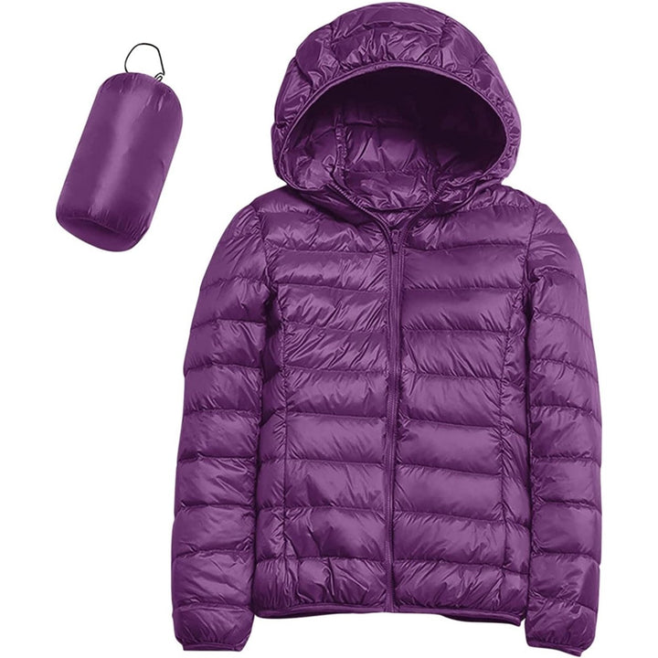 Womens Casual Lightweight Hooded Down Jacket Packable Puffer Coats Ultra Light Weight Short Down Jacket with Storage Bag Image 9