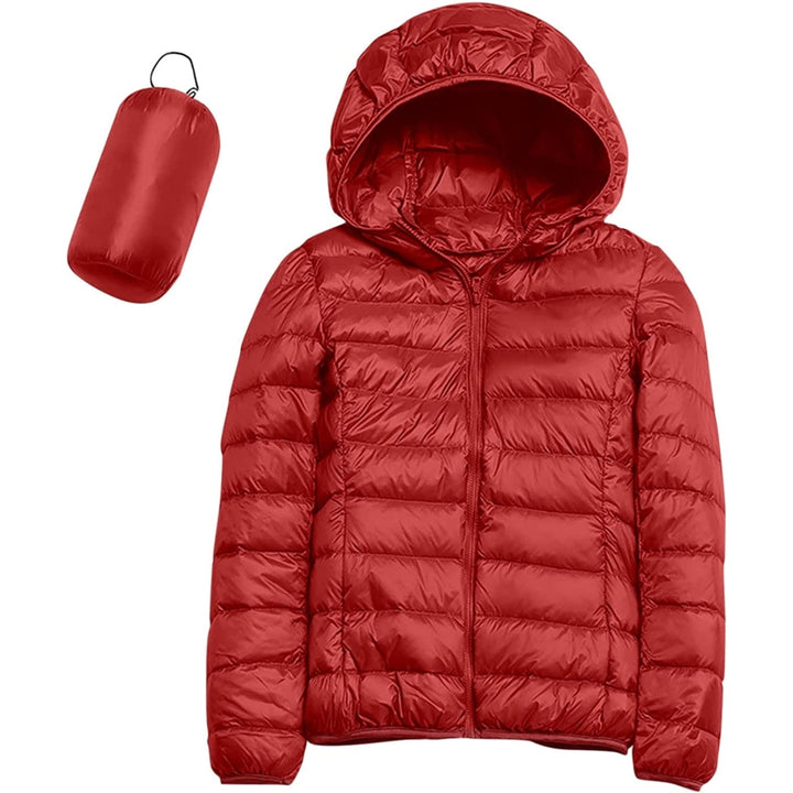 Womens Casual Lightweight Hooded Down Jacket Packable Puffer Coats Ultra Light Weight Short Down Jacket with Storage Bag Image 10