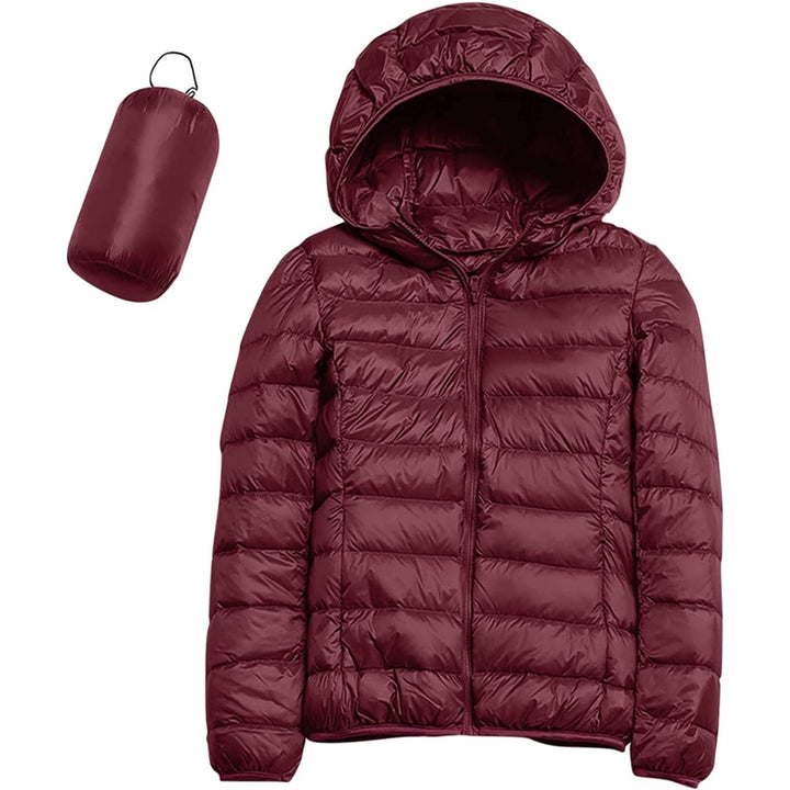 Womens Casual Lightweight Hooded Down Jacket Packable Puffer Coats Ultra Light Weight Short Down Jacket with Storage Bag Image 11